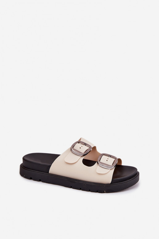 Women's Buckled Platform Sandals Beige Elamas