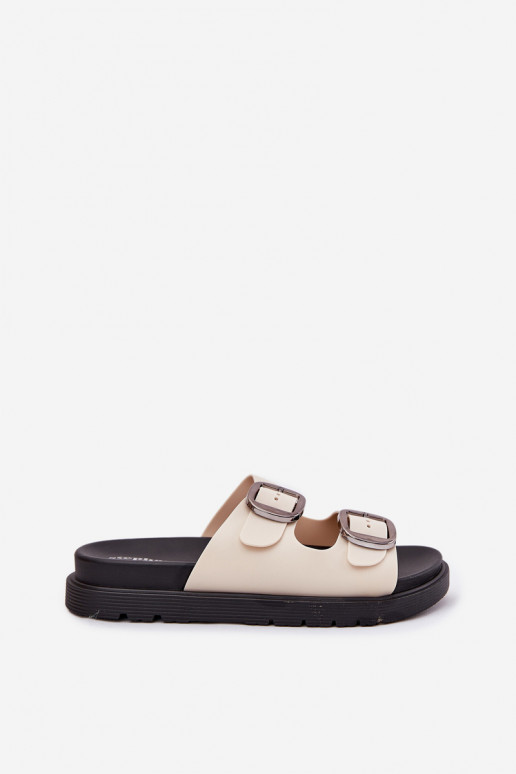 Women's Buckled Platform Sandals Beige Elamas