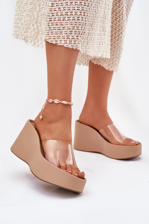 Wedge Sandals For Women With Transparent Strap Beige Zolretia
