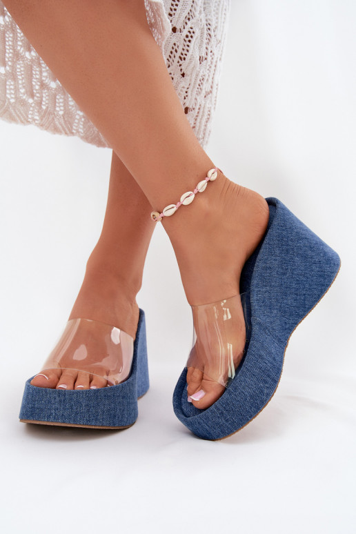 Women's Wedge Sandals With Transparent Strap Denim Zolretia