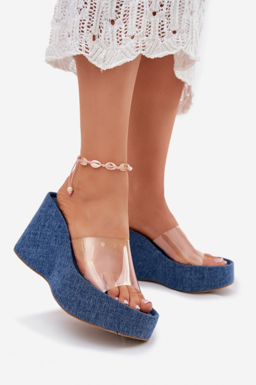 Women's Wedge Sandals With Transparent Strap Denim Zolretia