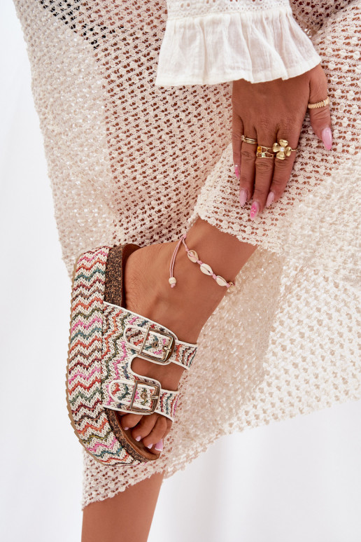 Klapki Damskie Na Masywnej Platformie Z Plecionką I Klamrami Multikolor Eradriana