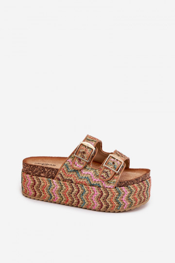 Women's Sandals On Chunky Platform With Weaving And Buckles Multicolor 2