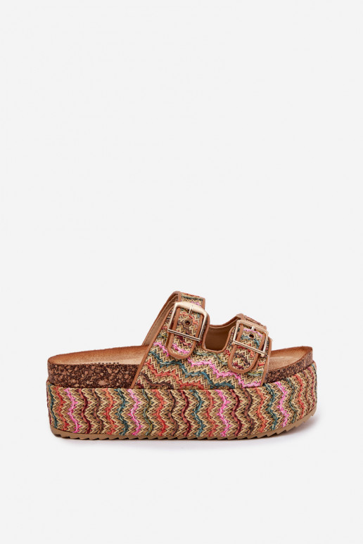Women's Sandals On Chunky Platform With Weaving And Buckles Multicolor Women's Sandals On Chunky Platform With Weaving And Buckles Multicolor