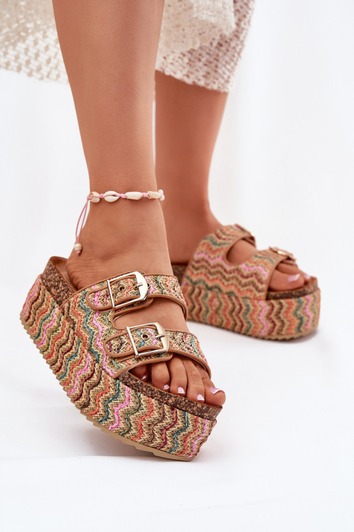 Women's Sandals On Chunky Platform With Weaving And Buckles Multicolor Women's Sandals On Chunky Platform With Weaving And Buckles Multicolor