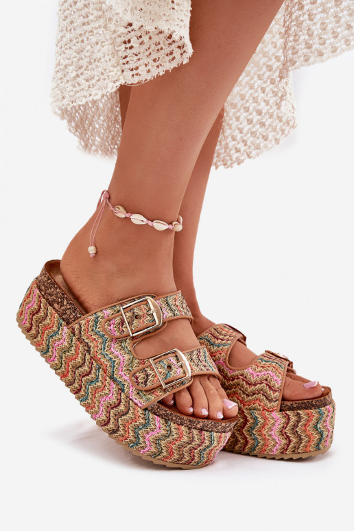 Women's Sandals On Chunky Platform With Weaving And Buckles Multicolor Women's Sandals On Chunky Platform With Weaving And Buckles Multicolor
