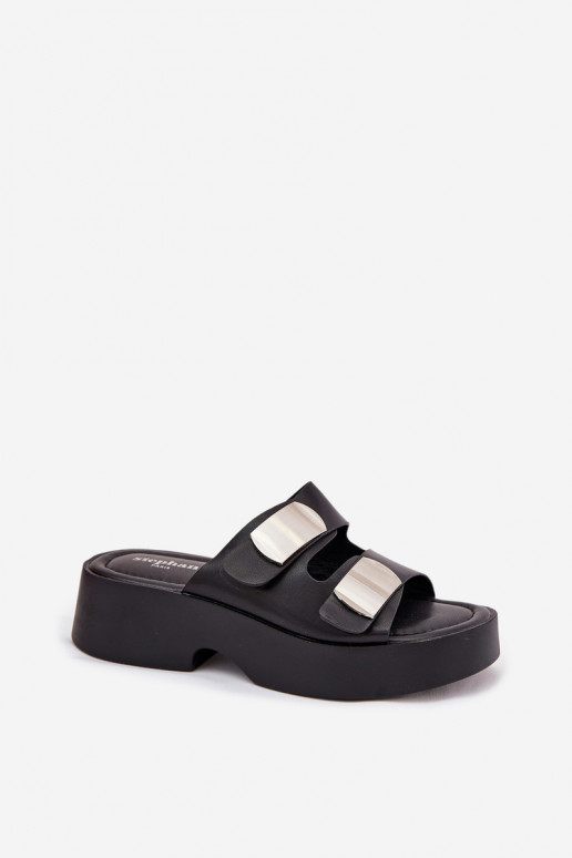 Ladies sandals with straps eco leather black Falenisse