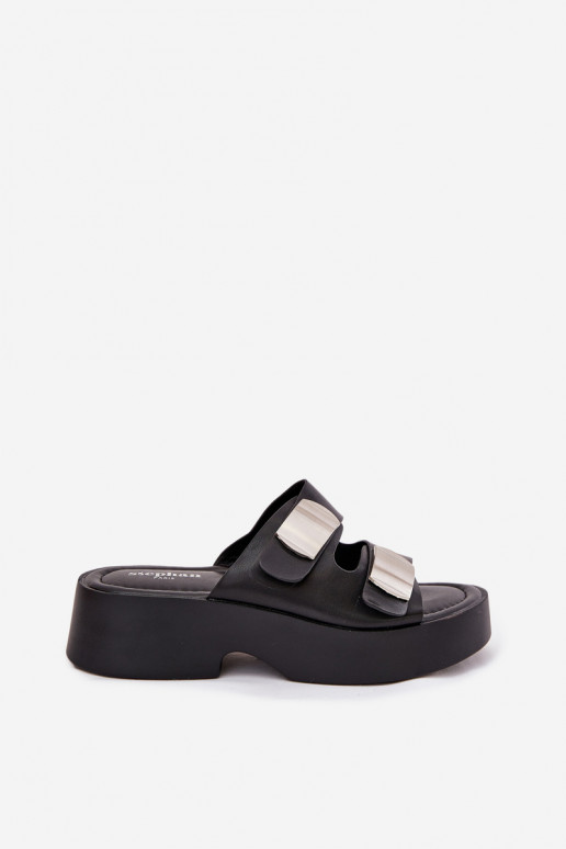 Ladies sandals with straps eco leather black Falenisse