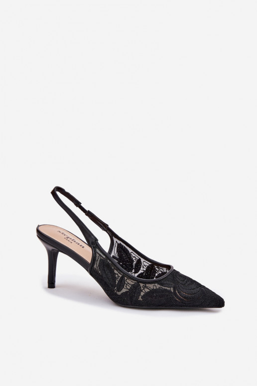 Lace High Heels Sandals With Open Heel Black Lisaviela