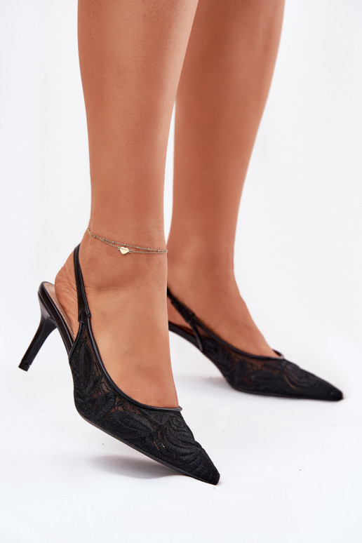 Lace High Heels Sandals With Open Heel Black Lisaviela