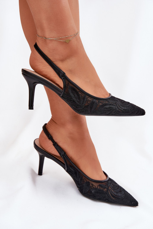 Lace High Heels Sandals With Open Heel Black Lisaviela
