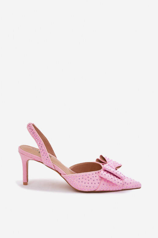 Embellished Heels With Open Back And Bow Pink Nilandriela