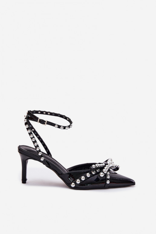 Embellished Patent Heels With Open Back Black Redaine