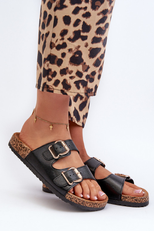 Klapki Damskie Z Klamrami Czarne Fronila