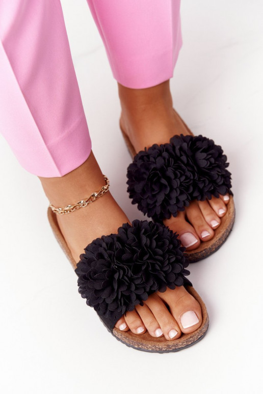 Slippers On The Cork Sole Black Flowerbomb Slippers On The Cork Sole Black Flowerbomb