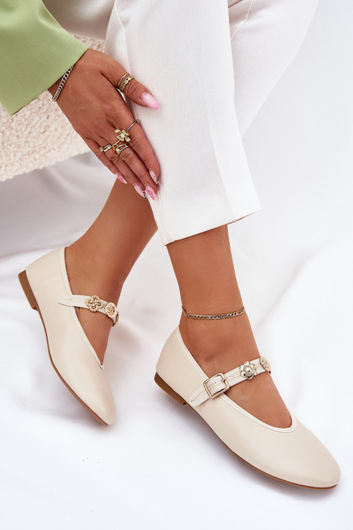 Women's Ballet Flats With Strap And Golden Studs Beige Firicene Women's Ballet Flats With Strap And Golden Studs Beige Firicene