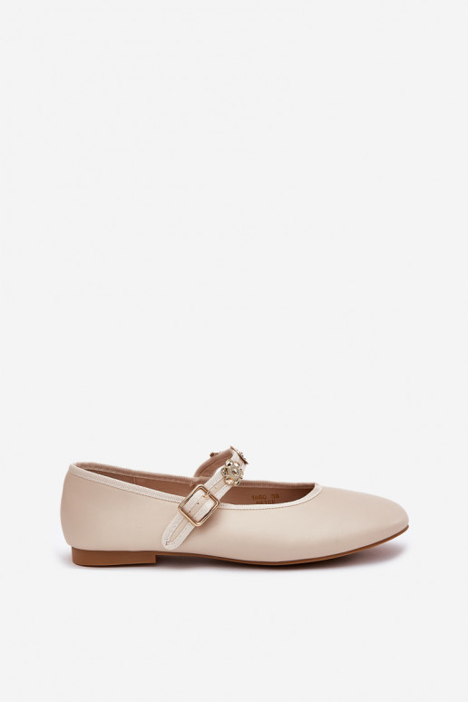 Women's Ballet Flats With Strap And Golden Studs Beige Firicene Women's Ballet Flats With Strap And Golden Studs Beige Firicene