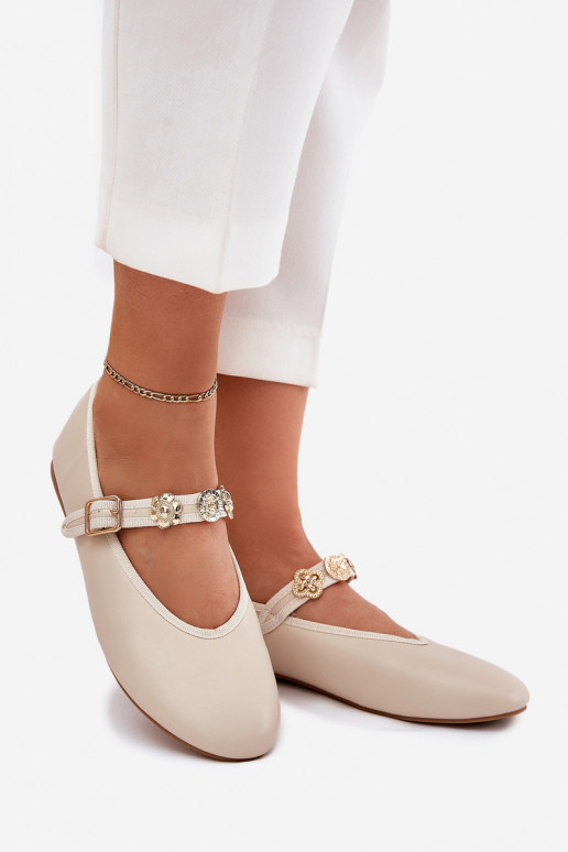 Women's Ballet Flats With Strap And Golden Studs Beige Firicene Women's Ballet Flats With Strap And Golden Studs Beige Firicene