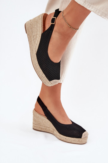 Sandały Damskie Na Koturnie Z Plecionką Czarne Tulliata