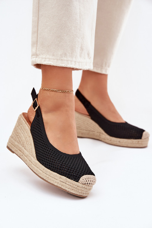 Wedge Sandals For Women With Braiding Black Tulliata