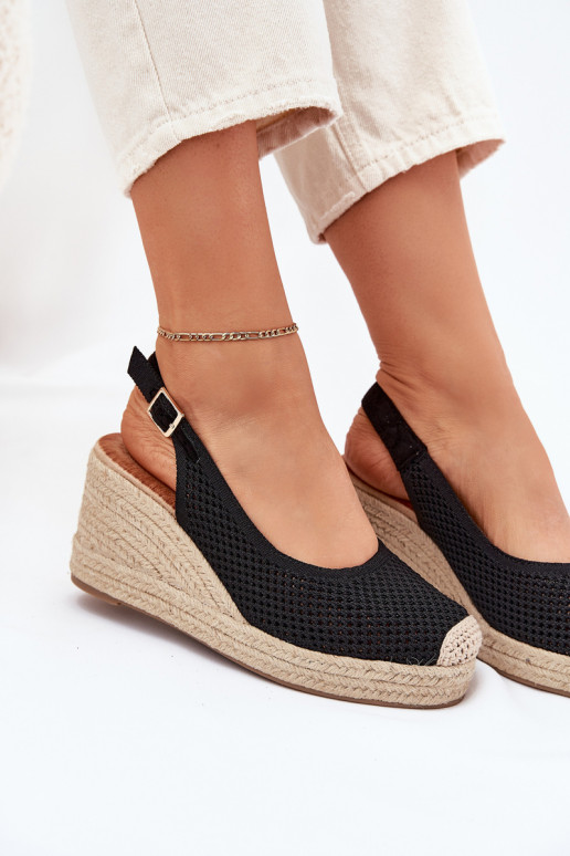 Wedge Sandals For Women With Braiding Black Tulliata