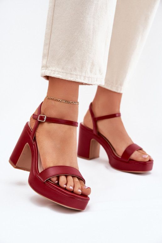 Eco Leather Heeled Sandals Burgundy Lillita