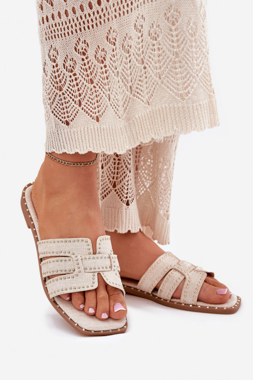 Embellished flat sandals beige Anniles