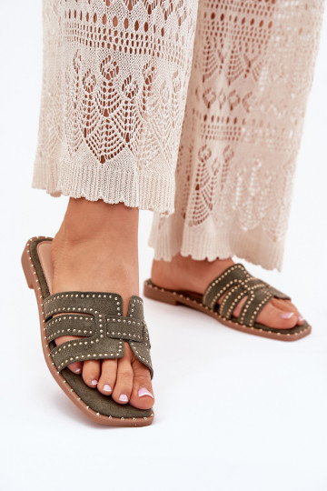 Embellished Flat Sandals Green Anniles