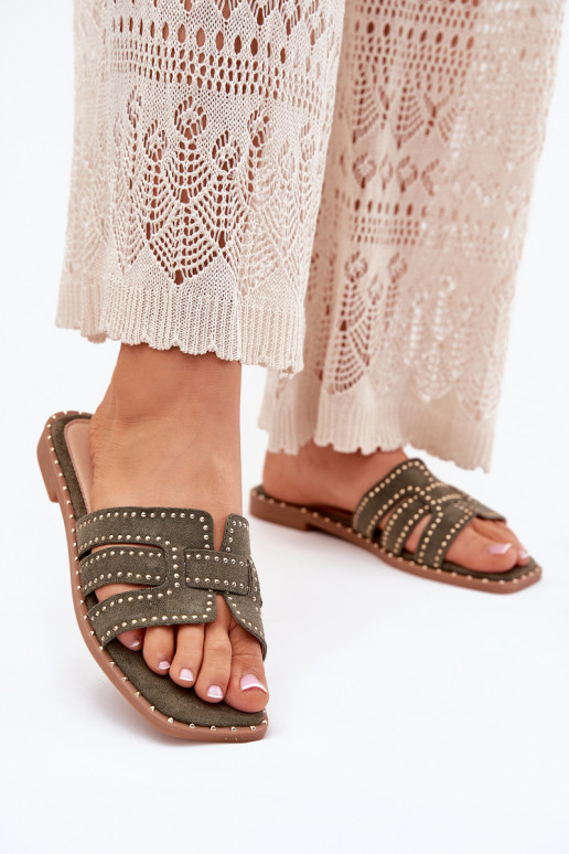 Embellished Flat Sandals Green Anniles
