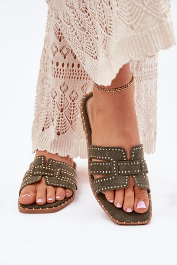 Embellished Flat Sandals Green Anniles 2