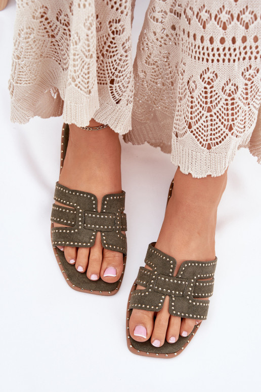 Embellished Flat Sandals Green Anniles