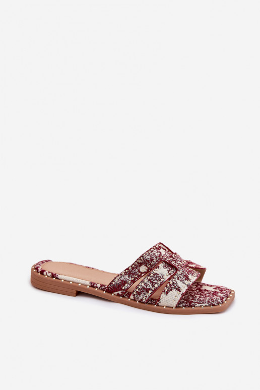 Decorated Flat Sandals Burgundy Anniles