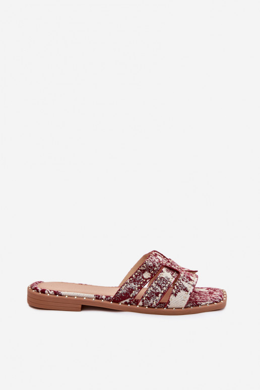 Decorated Flat Sandals Burgundy Anniles