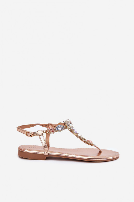 Womens sandals on flat heel with crystals rose gold Fiolalia Womens sandals on flat heel with crystals rose gold Fiolalia