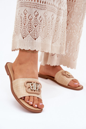 Flat Women's Slippers With Decorative Detail Beige Nenitta
