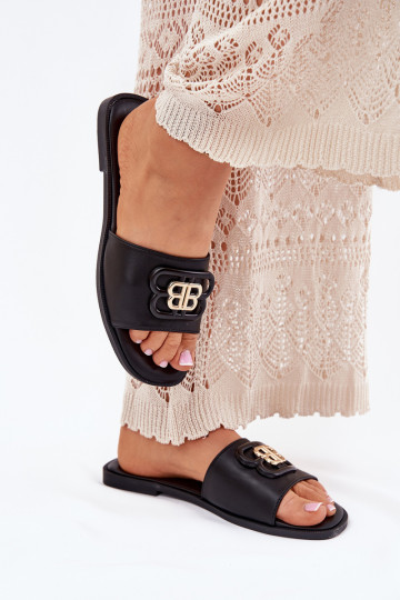 Flat Women's Slippers With Decorative Detail Black Nenitta