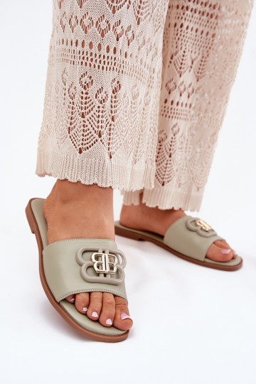 Flat Women's Sandals With Decorative Detail Green Nenitta 2