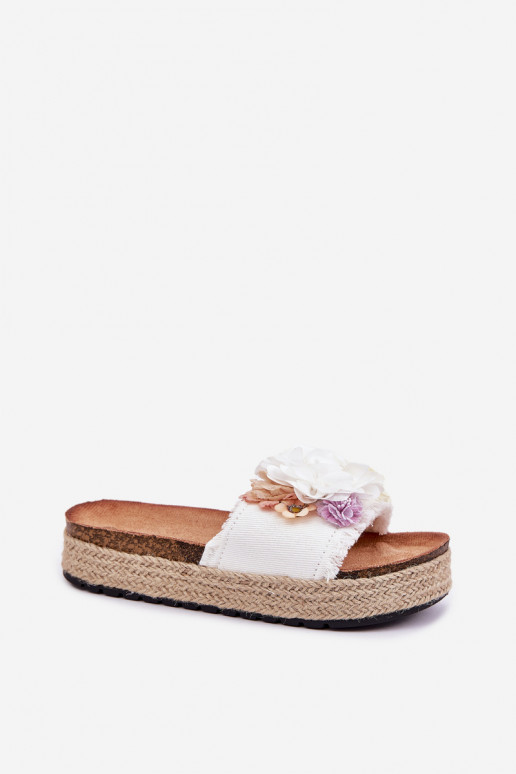 Women's sandals with flowers platform with weaving white Zenvanis Women's sandals with flowers platform with weaving white Zenvanis