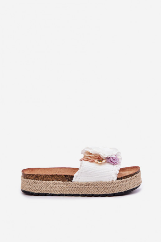 Women's sandals with flowers platform with weaving white Zenvanis Women's sandals with flowers platform with weaving white Zenvanis