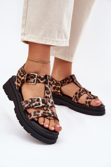 Ladies Eco Leather Sandals With Buckles Leopard Jeneliena 2