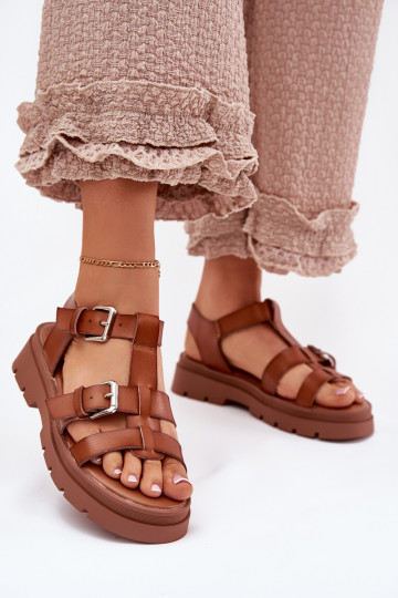 Ladies Eco Leather Sandals With Buckles Camel Jeneliena