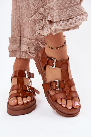Ladies Eco Leather Sandals With Buckles Camel Jeneliena 2