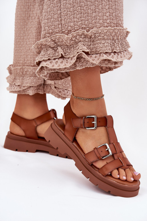 Ladies Eco Leather Sandals With Buckles Camel Jeneliena