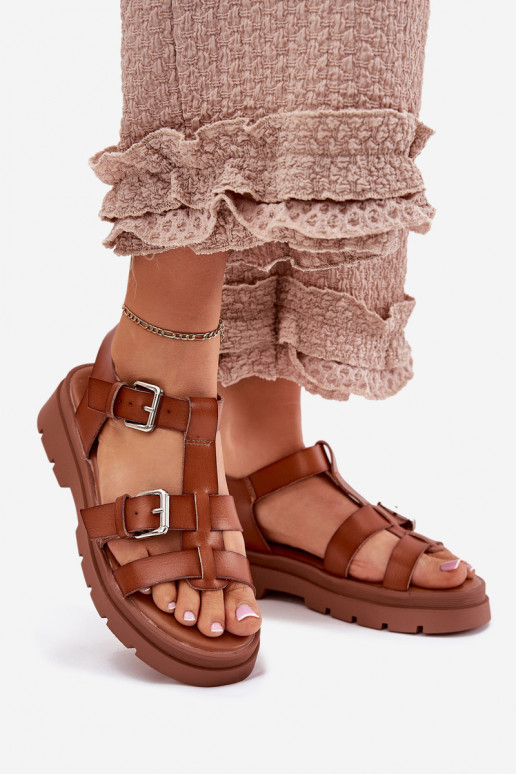 Ladies Eco Leather Sandals With Buckles Camel Jeneliena