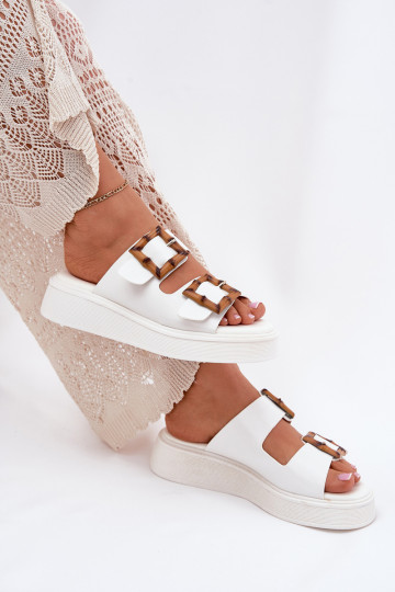 Eco Leather Women's Platform Sandals With Buckles White Xanivia