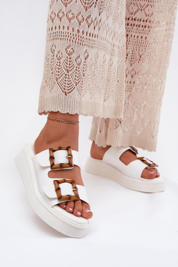 Eco Leather Women's Platform Sandals With Buckles White Xanivia 2