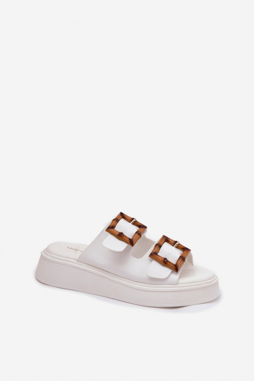 Eco Leather Women's Platform Sandals With Buckles White Xanivia