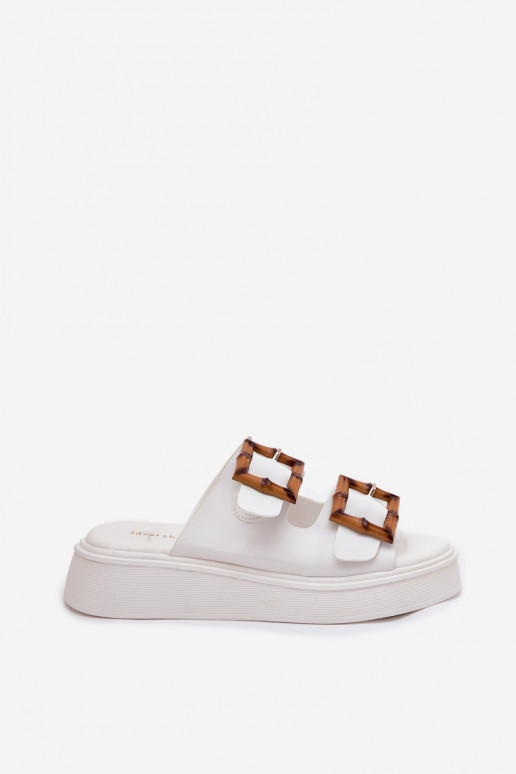Eco Leather Women's Platform Sandals With Buckles White Xanivia