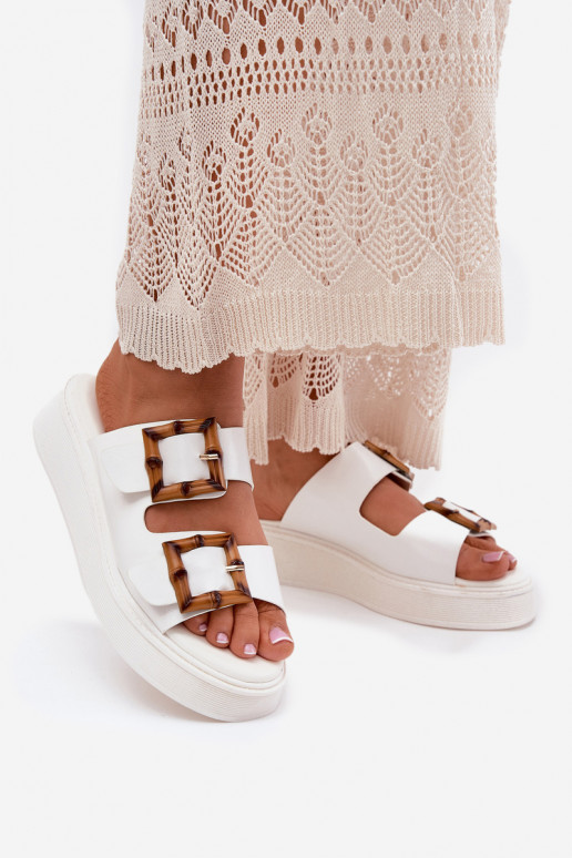 Eco Leather Women's Platform Sandals With Buckles White Xanivia