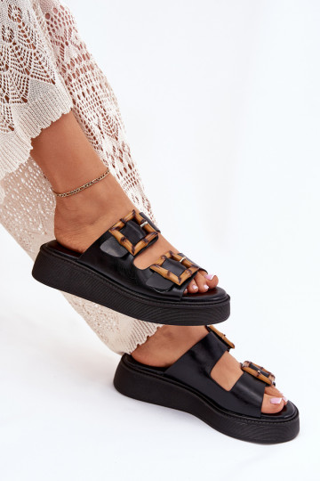 Eco Leather Women's Sandals On Platform With Buckles Black Xanivia